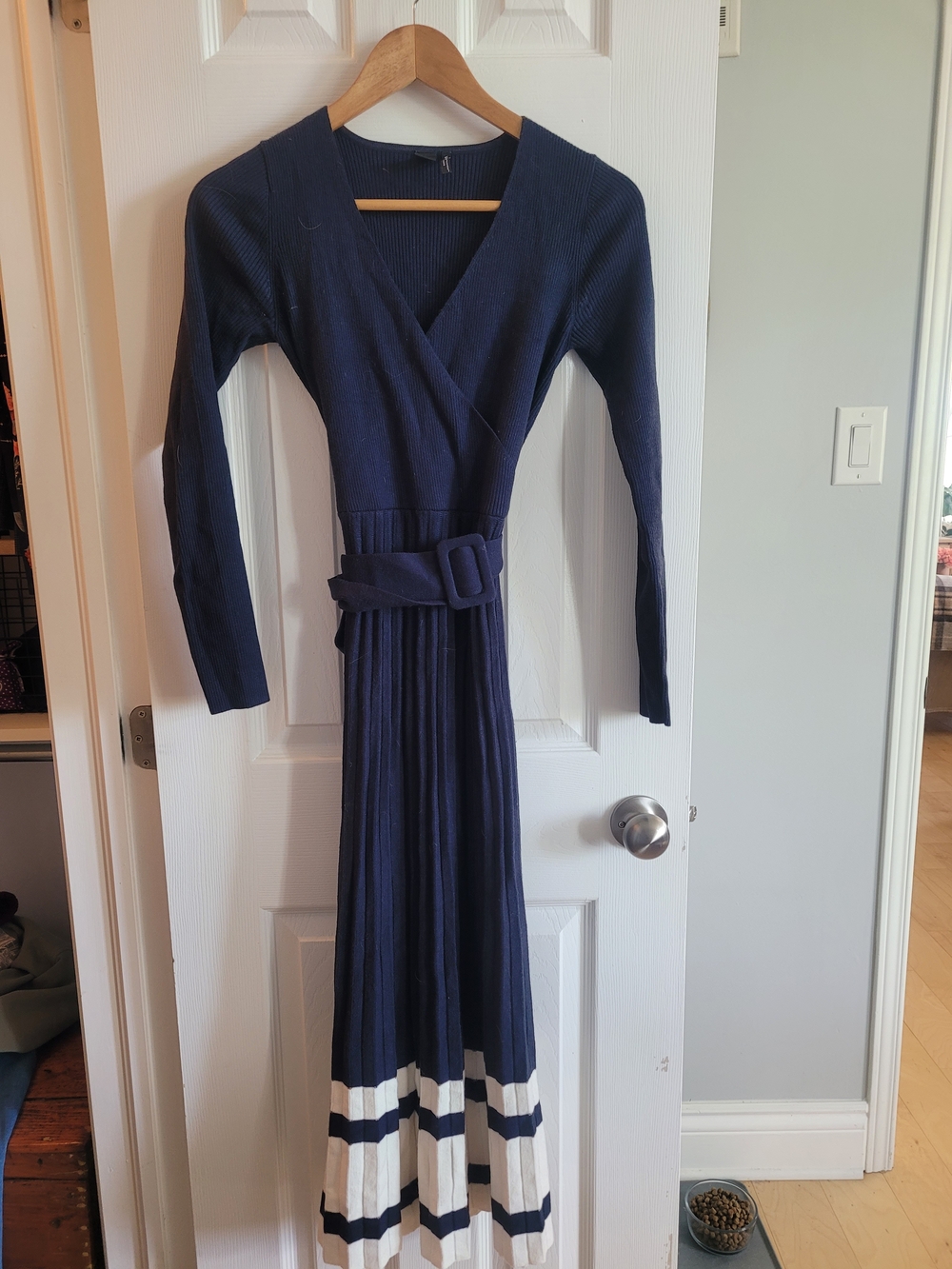 Navy Long Sleeve Wrap Maxi Dress with Belt